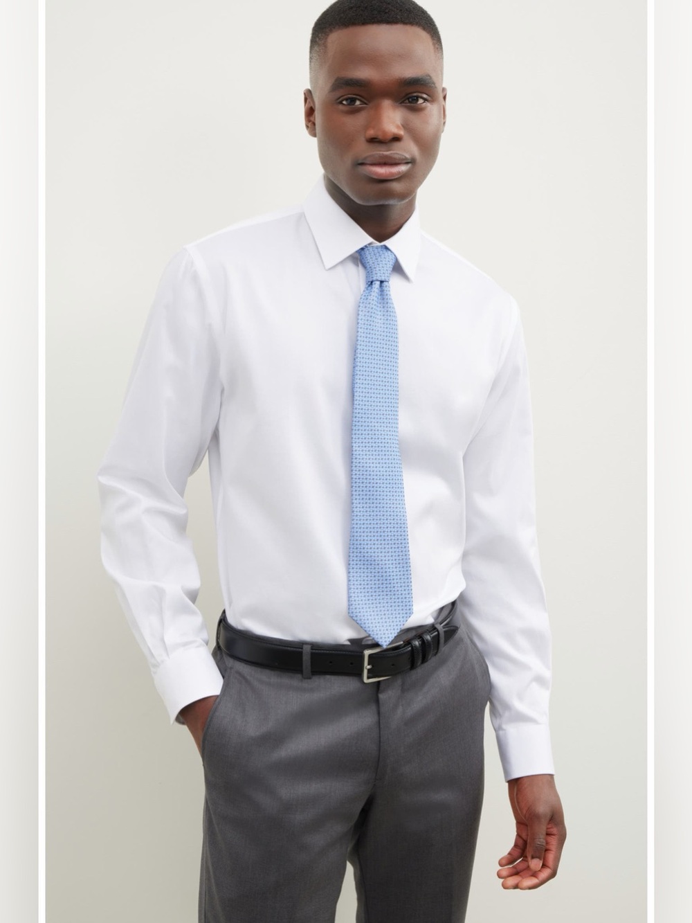 Nordstrom Traditional Fit Solid Herringbone Dress Shirt White 16 32/33 EUC - Picture 2 of 8